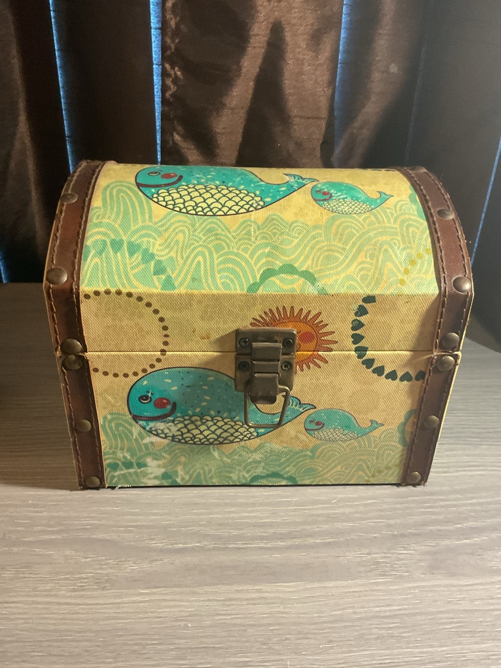 Whale Print Decorative Treasure Chest (storage for makeup, jewelry, or trinkets)